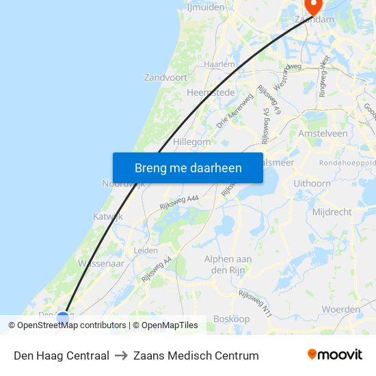 Den Haag Centraal to Zaans Medisch Centrum map