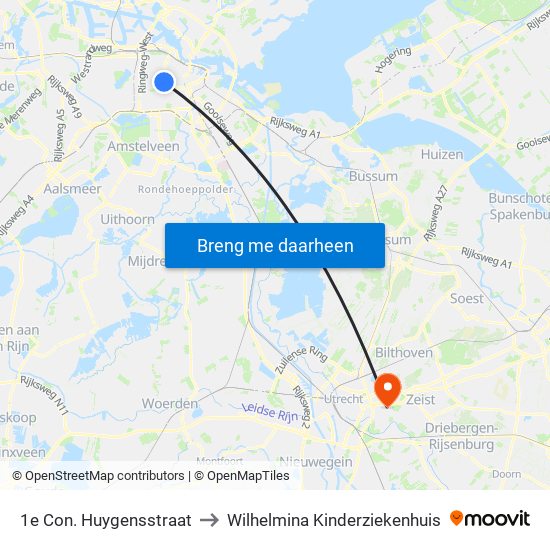 1e Con. Huygensstraat to Wilhelmina Kinderziekenhuis map