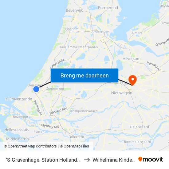 'S-Gravenhage, Station Hollands Spoor (Perron A) to Wilhelmina Kinderziekenhuis map