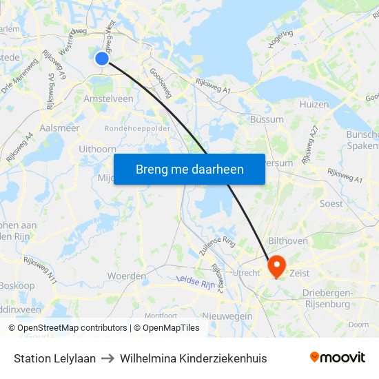 Station Lelylaan to Wilhelmina Kinderziekenhuis map
