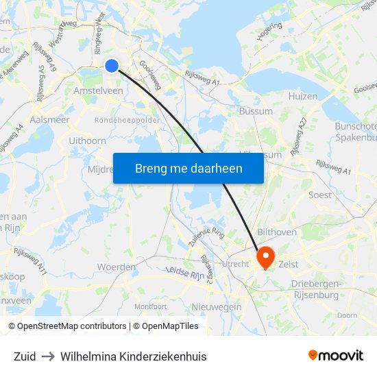 Zuid to Wilhelmina Kinderziekenhuis map
