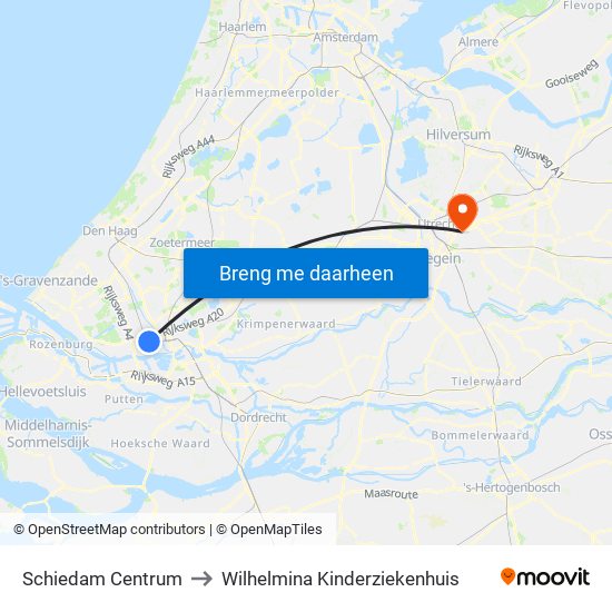 Schiedam Centrum to Wilhelmina Kinderziekenhuis map
