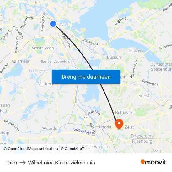 Dam to Wilhelmina Kinderziekenhuis map