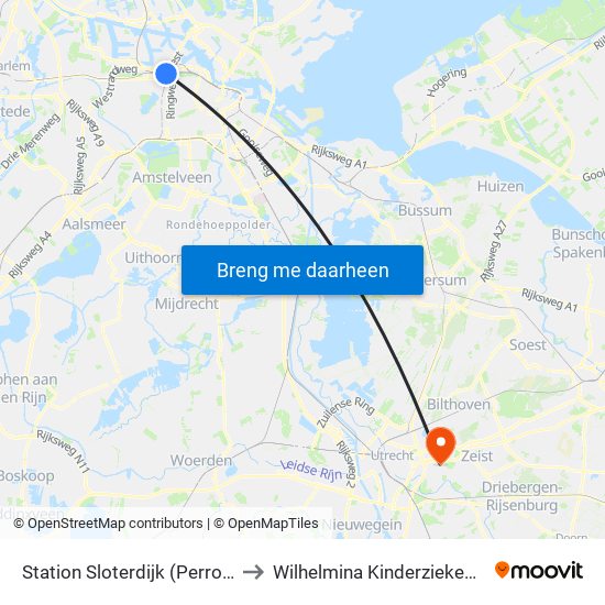 Station Sloterdijk (Perron N) to Wilhelmina Kinderziekenhuis map