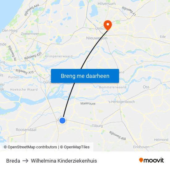 Breda to Wilhelmina Kinderziekenhuis map