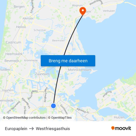 Europaplein to Westfriesgasthuis map