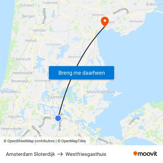 Amsterdam Sloterdijk to Westfriesgasthuis map