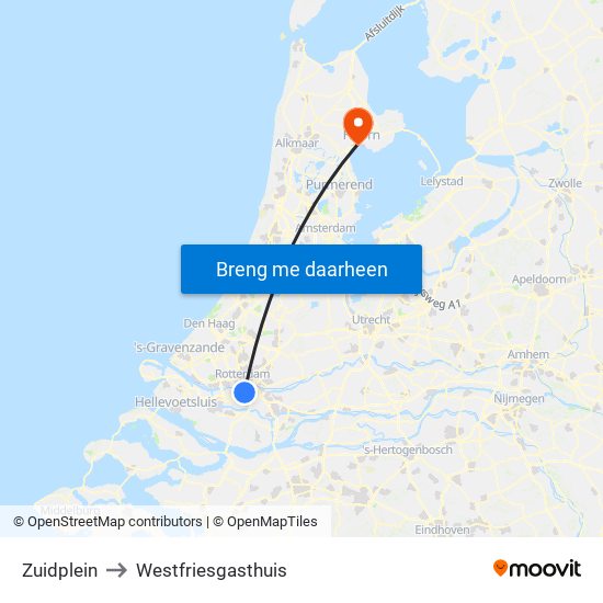 Zuidplein to Westfriesgasthuis map