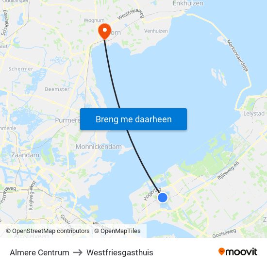 Almere Centrum to Westfriesgasthuis map