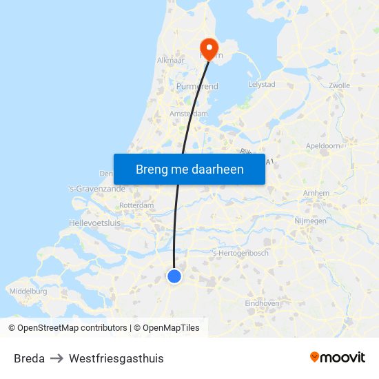 Breda to Westfriesgasthuis map