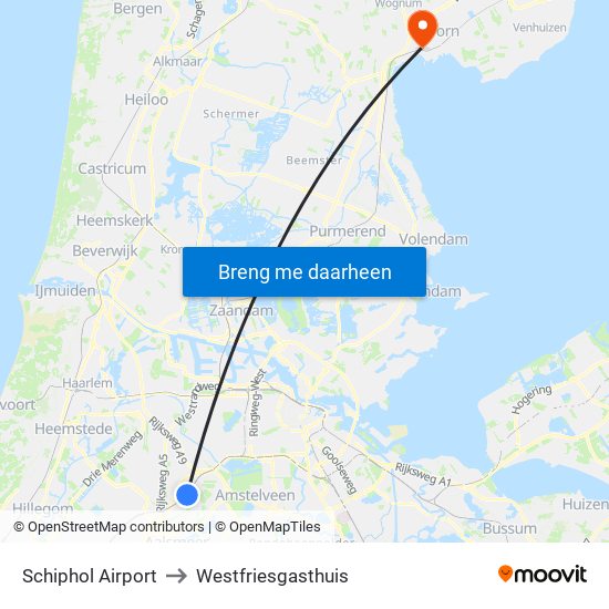 Schiphol Airport to Westfriesgasthuis map