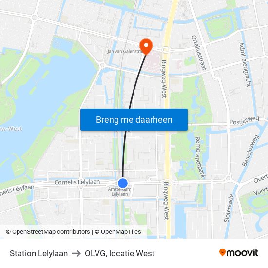 Station Lelylaan to OLVG, locatie West map