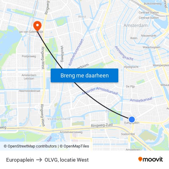 Europaplein to OLVG, locatie West map