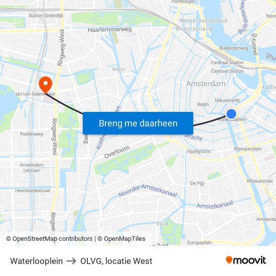 Waterlooplein to OLVG, locatie West map
