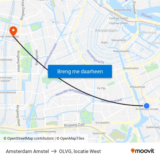 Amsterdam Amstel to OLVG, locatie West map