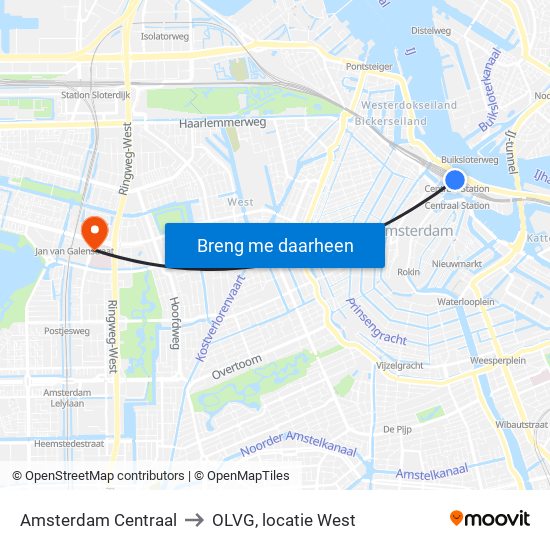 Amsterdam Centraal to OLVG, locatie West map