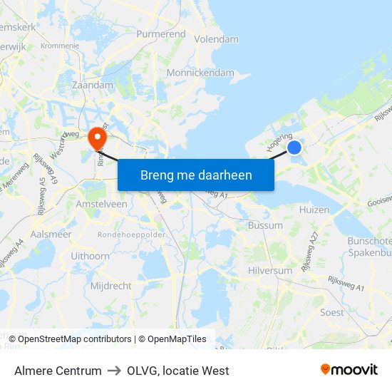 Almere Centrum to OLVG, locatie West map
