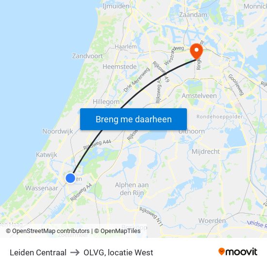 Leiden Centraal to OLVG, locatie West map