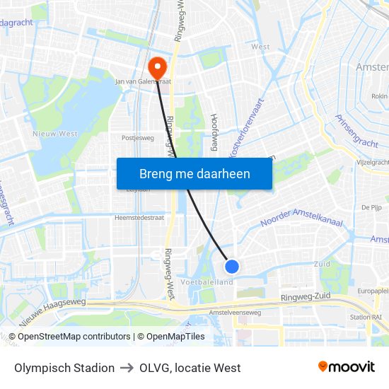 Olympisch Stadion to OLVG, locatie West map