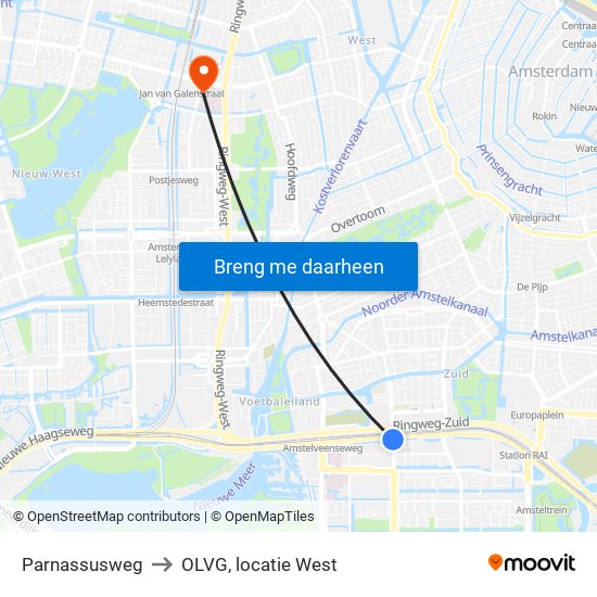 Parnassusweg to OLVG, locatie West map