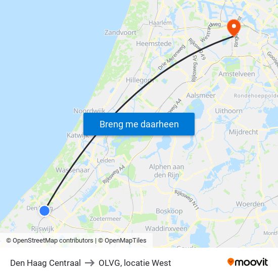 Den Haag Centraal to OLVG, locatie West map