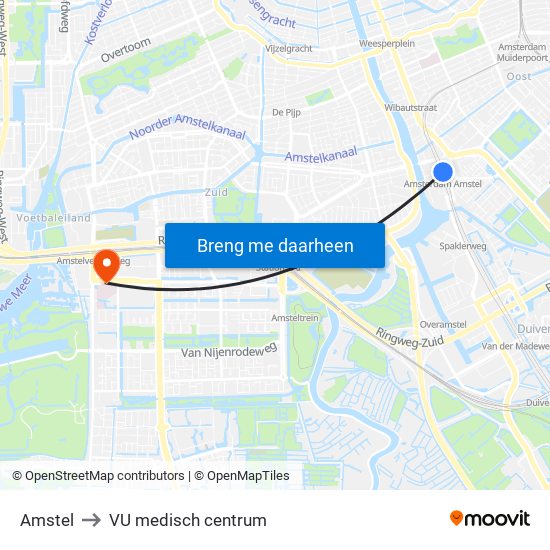 Amstel to VU medisch centrum map