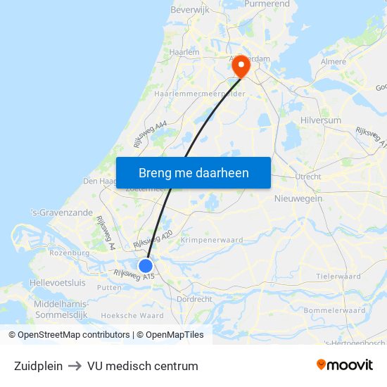 Zuidplein to VU medisch centrum map