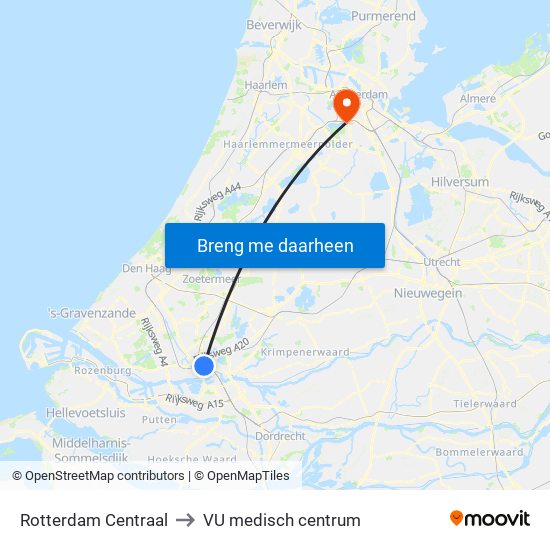 Rotterdam Centraal to VU medisch centrum map