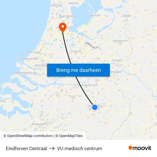 Eindhoven Centraal to VU medisch centrum map