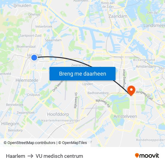 Haarlem to VU medisch centrum map