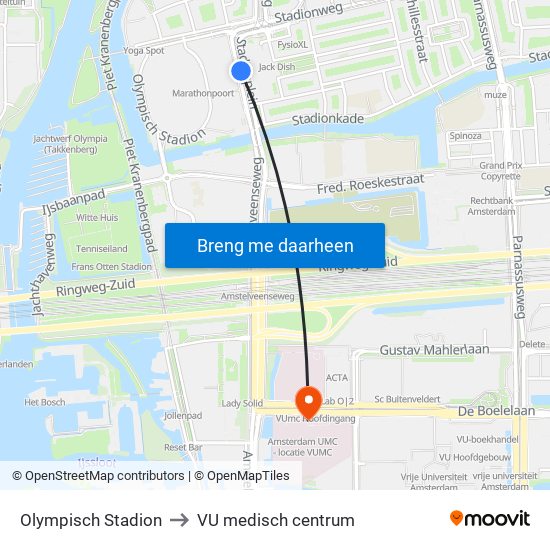 Olympisch Stadion to VU medisch centrum map