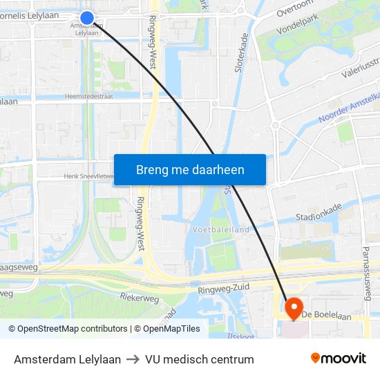 Amsterdam Lelylaan to VU medisch centrum map