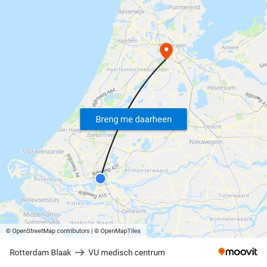 Rotterdam Blaak to VU medisch centrum map