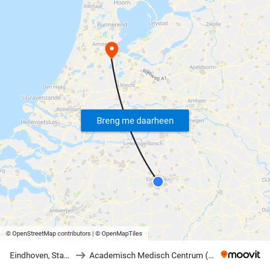 Eindhoven, Station to Academisch Medisch Centrum (AMC) map