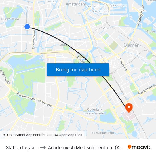 Station Lelylaan to Academisch Medisch Centrum (AMC) map