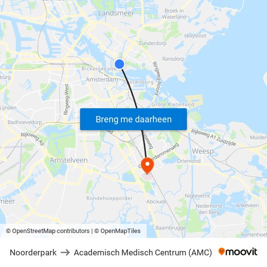 Noorderpark to Academisch Medisch Centrum (AMC) map