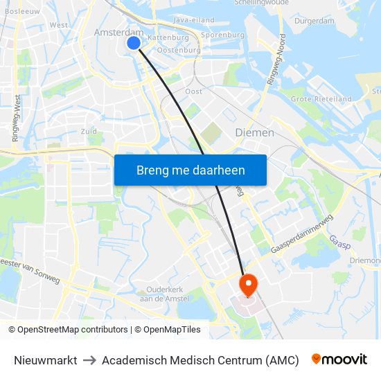 Nieuwmarkt to Academisch Medisch Centrum (AMC) map