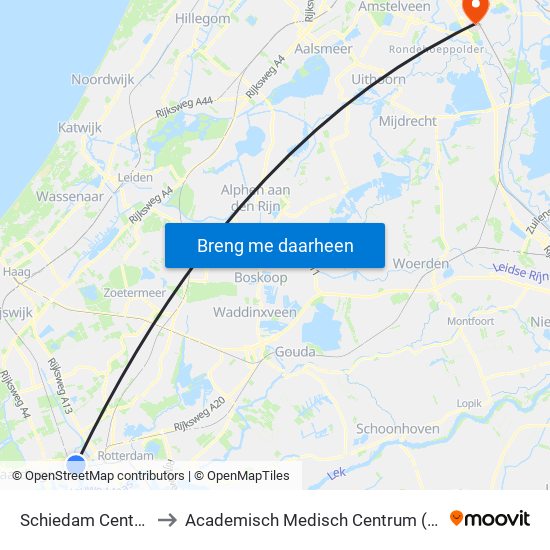 Schiedam Centrum to Academisch Medisch Centrum (AMC) map