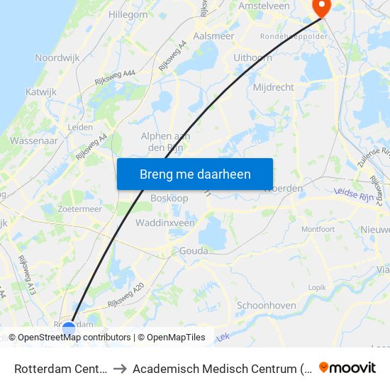 Rotterdam Centraal to Academisch Medisch Centrum (AMC) map