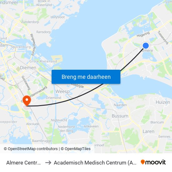 Almere Centrum to Academisch Medisch Centrum (AMC) map