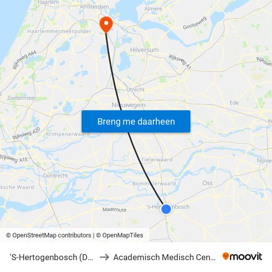 'S-Hertogenbosch (Den Bosch) to Academisch Medisch Centrum (AMC) map