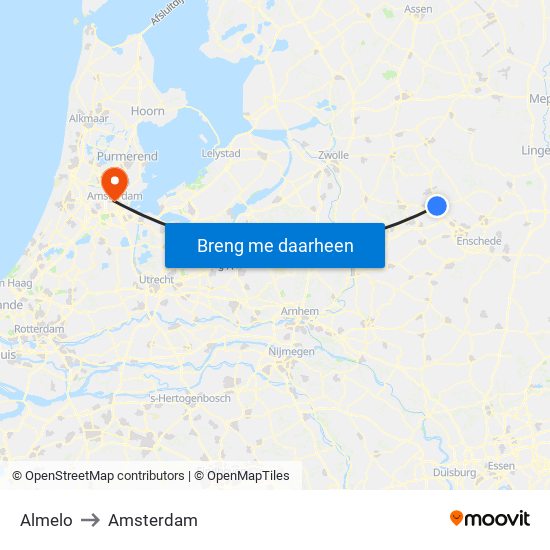 Almelo, Stadhuisplein 1 to Amsterdam map