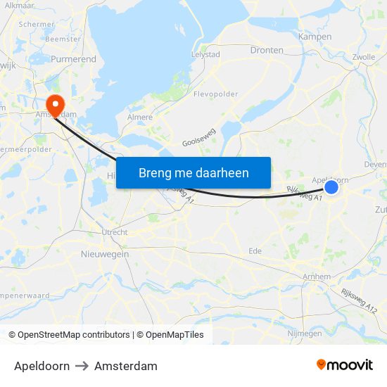 Apeldoorn to Amsterdam map