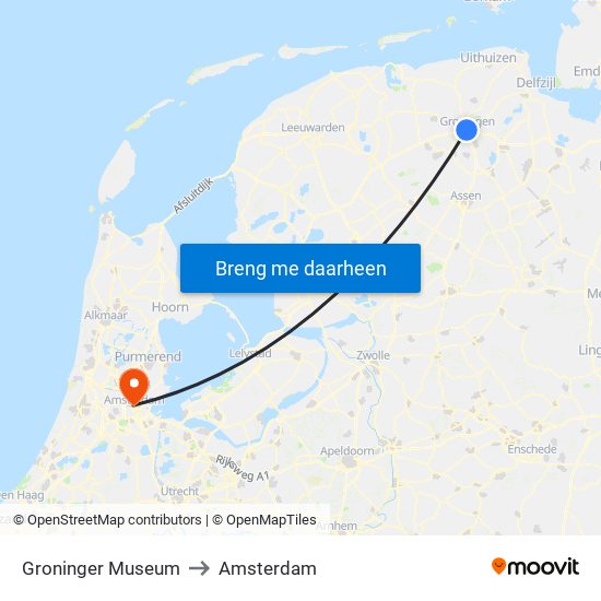 Groninger Museum to Amsterdam map