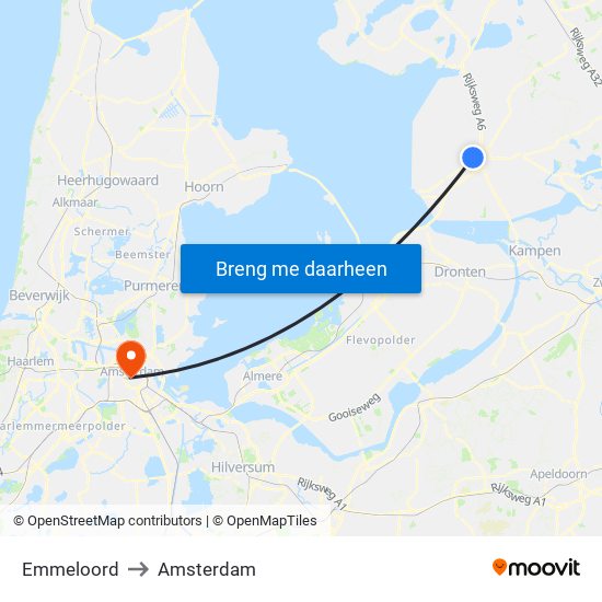 Emmeloord to Amsterdam map