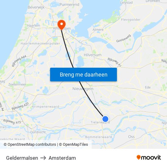 Geldermalsen to Amsterdam map