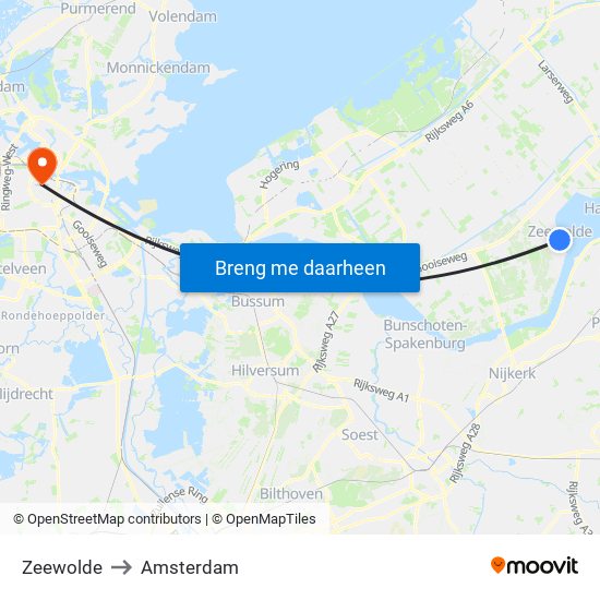 Zeewolde to Amsterdam map