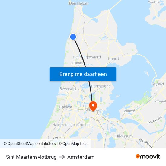 Sint Maartensvlotbrug to Amsterdam map