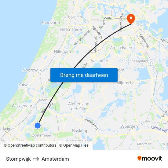 Stompwijk to Amsterdam map