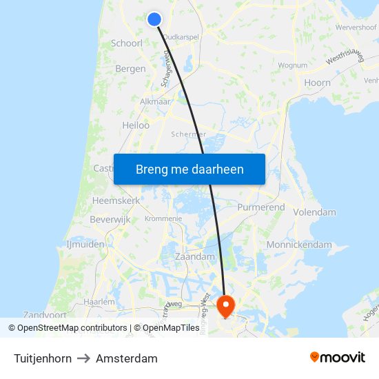 Tuitjenhorn to Amsterdam map